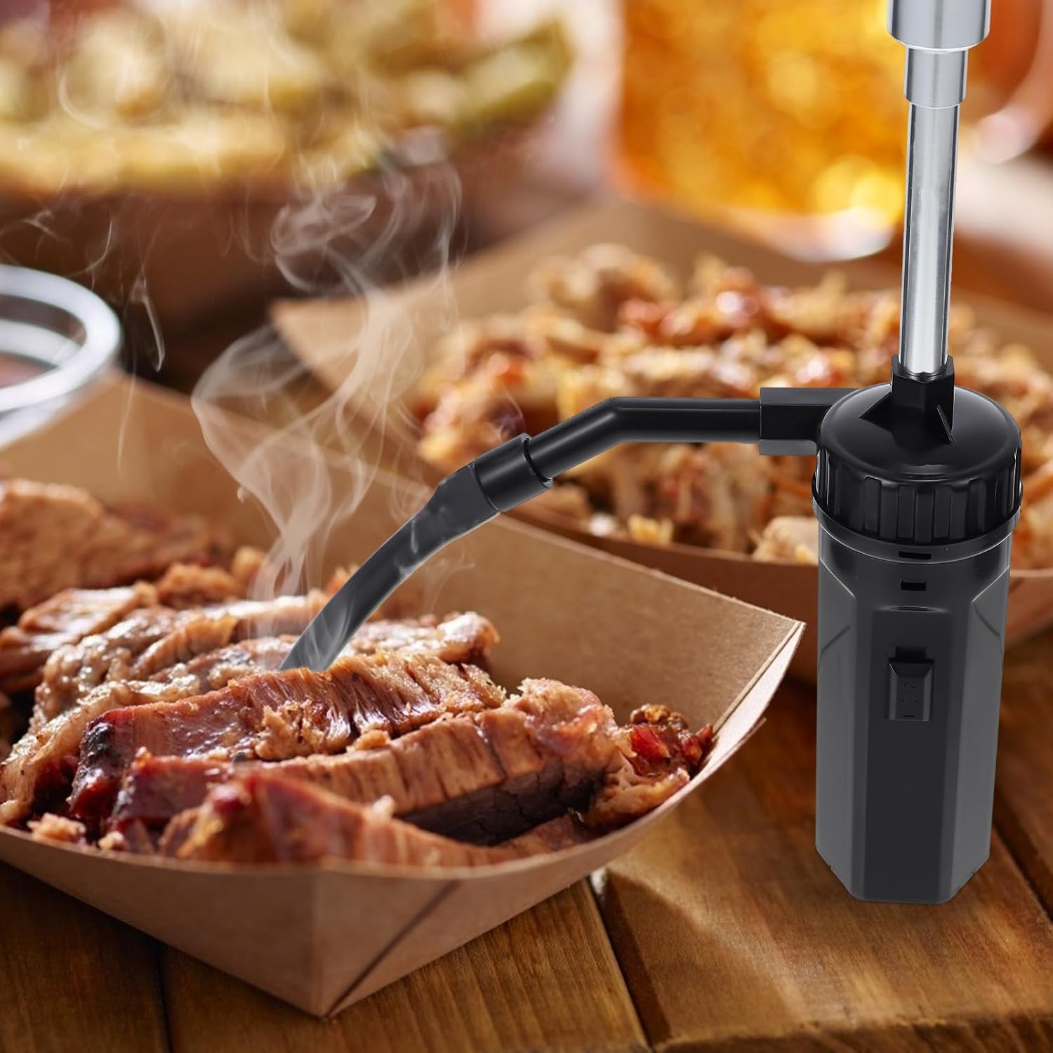 Portable Kitchen Steak Smoker with Extension Tube, Black Bbq Food Smoker for Home and Barbecue Use, Practical Cocktail and Salmon Smoke Generator