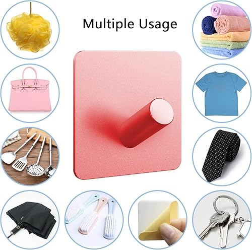 Miniatura 5 de PMMASTO Ganchos autoadhesivos para toallas, ganchos adhesivos resistentes para colgar abrigos de pared (oro rosa, forma de 6 unidades)