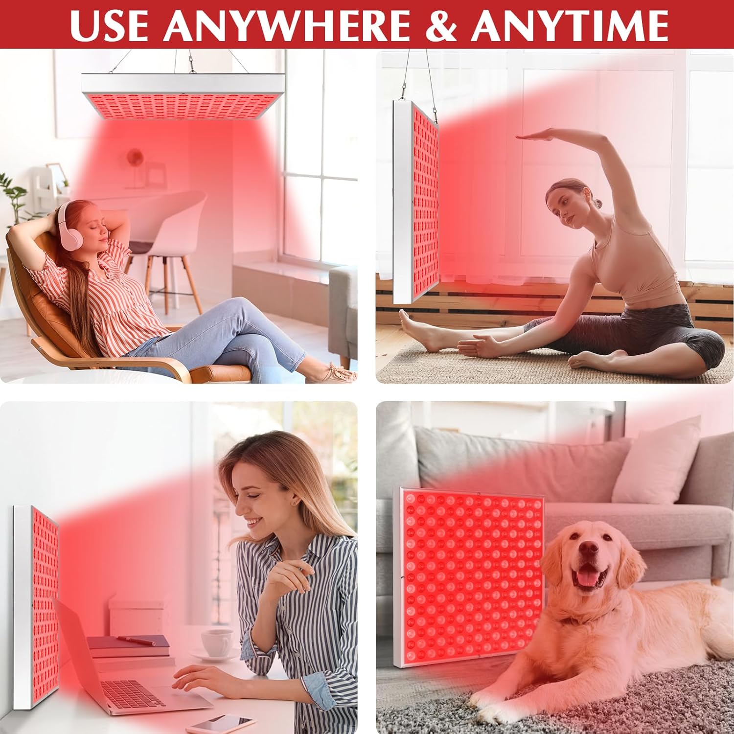 Red Light Therapy Lamp, LED Panel Deep 660nm and Near Infrared 850nm Light Combo, Red Light Therapy Device for Body and Face, Skin Beauty, Pain Relief of Muscles and Joints, Silver(Square)