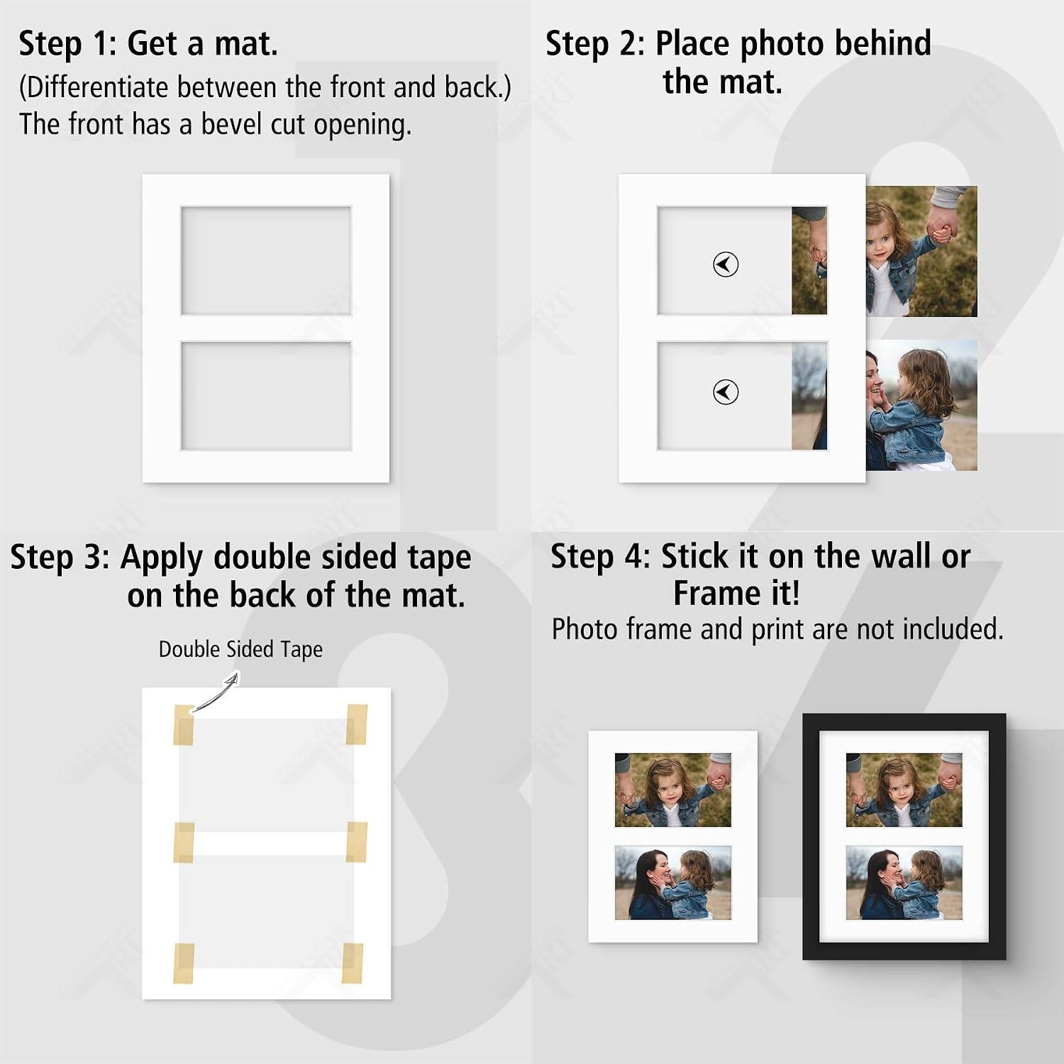 Golden State Art, Bevel Cut Mats for Two Photos, Acid-Free White Core for Photographs, Prints, Artworks - Great for Graduations, Frames (White, 8x10 Mats for 4x6 Pictures, Pack of 5)