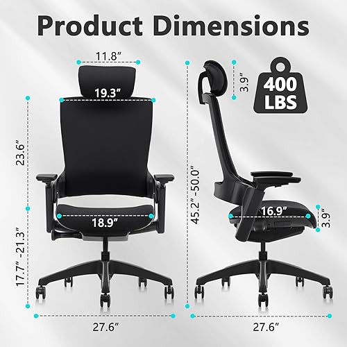 Miniatura 3 de CLATINA Silla de oficina ergonómica de tela con profundidad ajustable, altura del asiento, cabeza 2D, reposabrazos 3D y soporte lumbar, silla