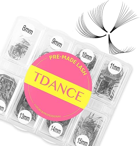 TDANCE 600 Fans Premade Fans Eyelash Extensions 8-15mm Mixed Length Pre Made Fans Lash Extensions 5D 8D 10D 12D 14D 16D 24D Handmade Promades Eyelash Fans C/D Curl Loose Fans(600-10D-0.07-C-8-15mm)
