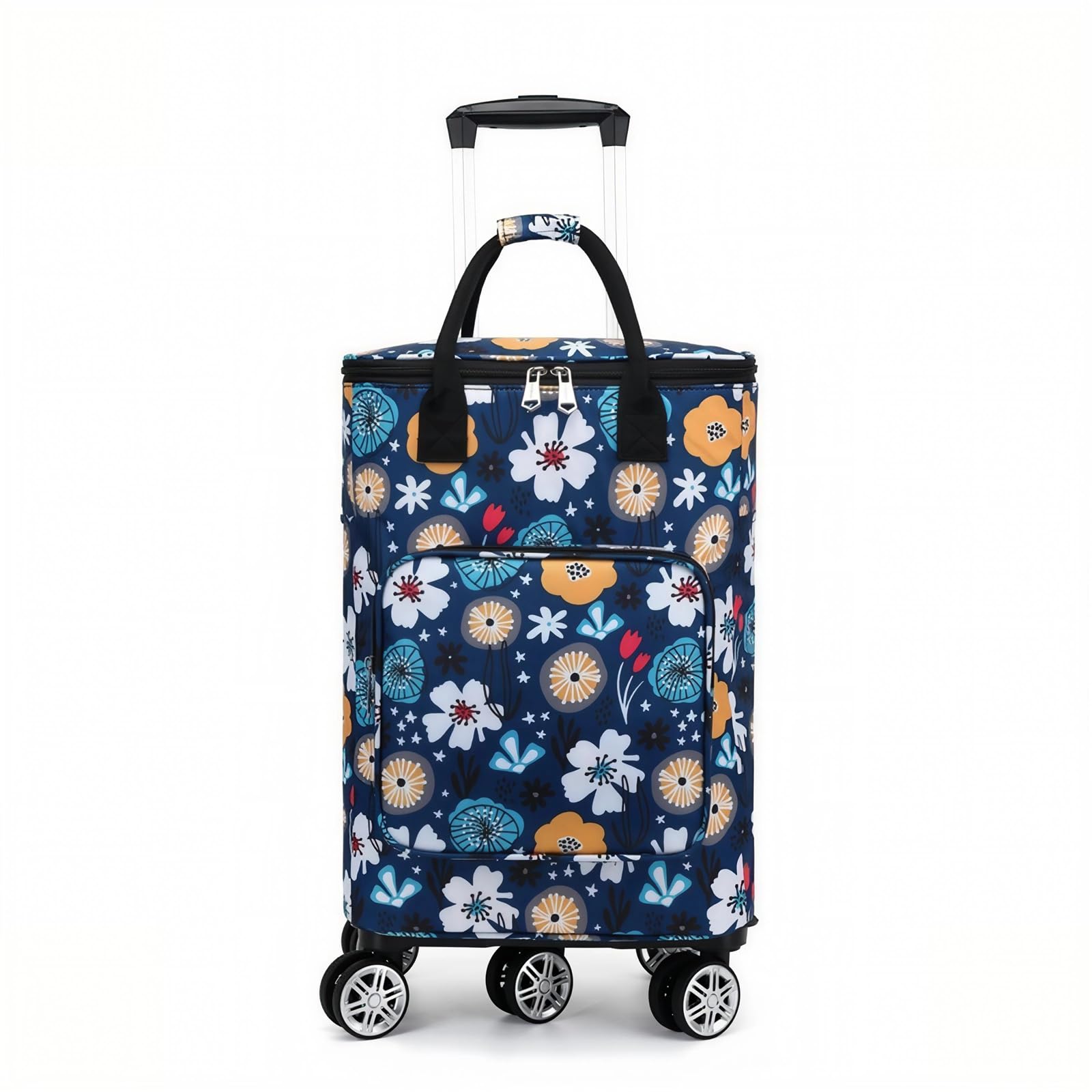 Falytemow Collapsible Utility Cart Foldable Reusable Shopping Trolley Bag with Wheels and Telescoping Handle Water-Repellent Oxford Fabric Folding Grocery Cart (Yellow Flower, M)