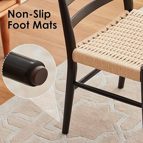 Miniatura 30 de STARY Sillas de comedor de madera de la rota con el asiento tejido cómodo, totalmente montadas Nogal - Juego de 2,Full Black - Juego de 2,Full Black