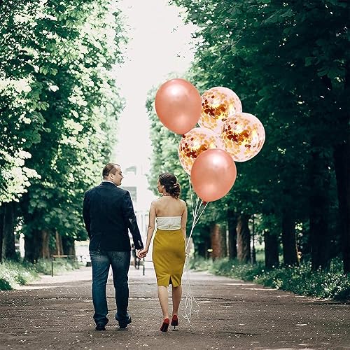 Miniatura 6 de 40 globos de látex de oro rosa de 12 pulgadas y globos de confeti dorado para niñas y mujeres, cumpleaños, boda, compromiso, despedida de soltero,