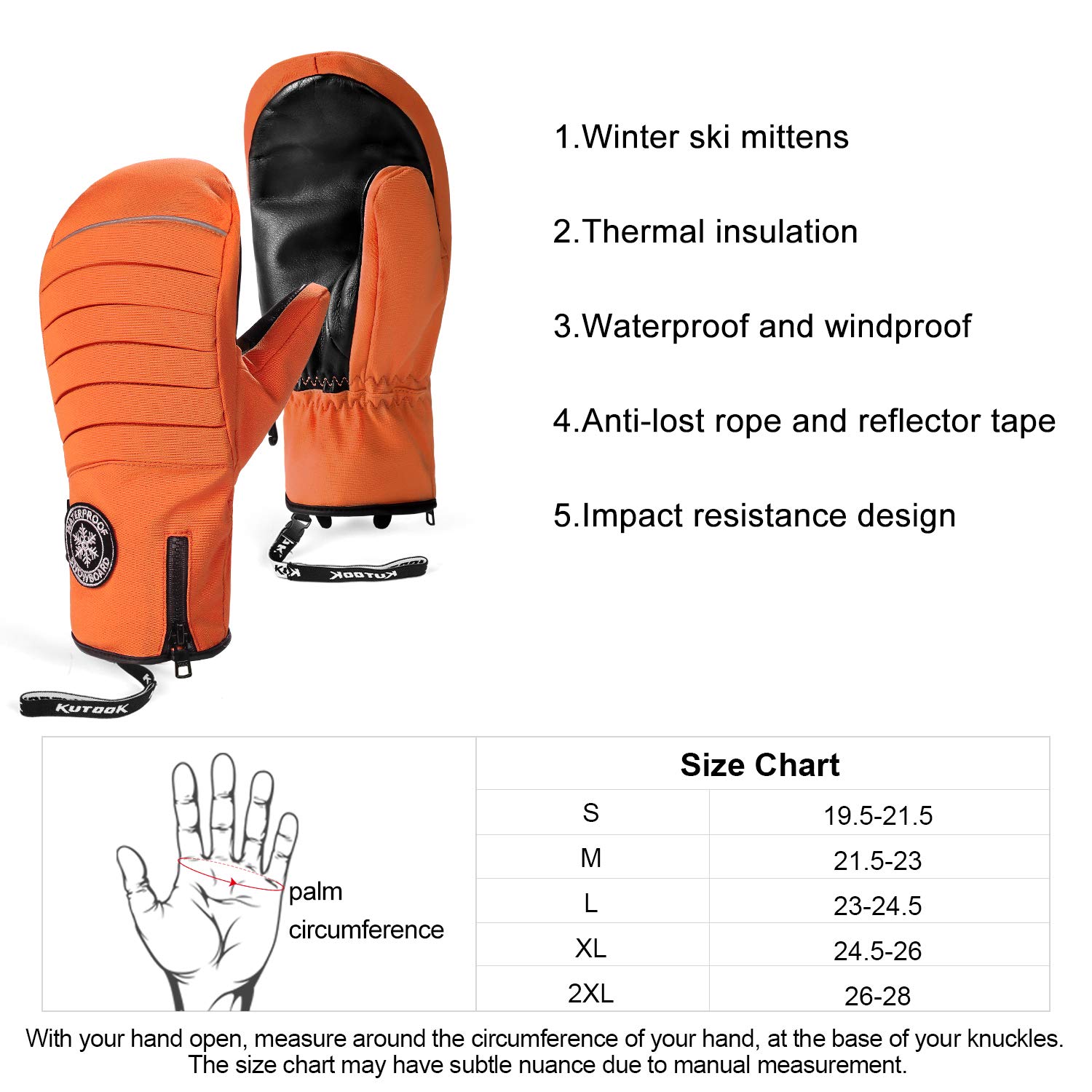 KUTOOK Guanti da Sci e Snowboard Impermeabili Antivento e Resistente per Sport Invernali da Uomo e Donna
