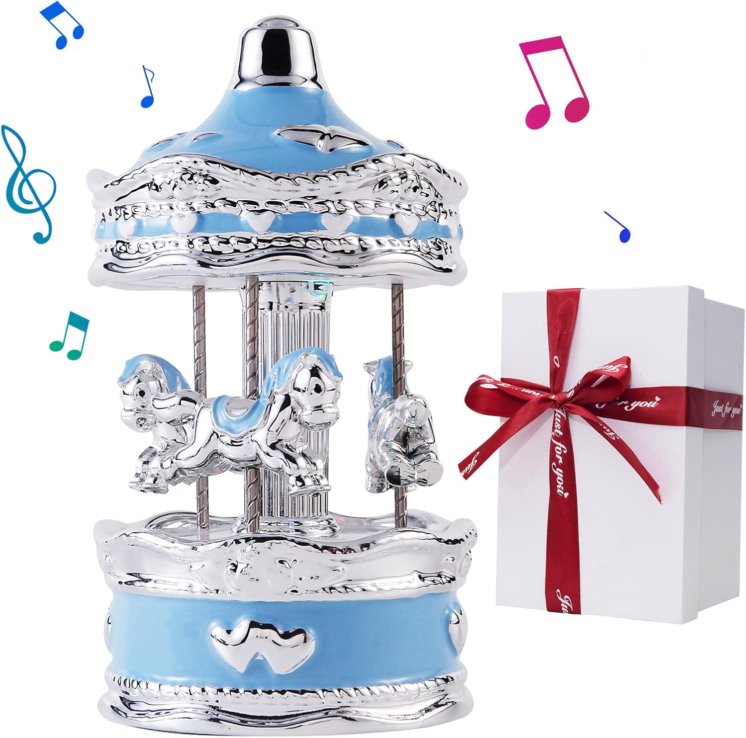 Carousel Music Box Gift Wrapped Ceramic Musical Carousel Color-Changing Lights Music Boxes for Girls Boys Kids Daughter Son Granddaughter Wife Mom Women Birthday Christmas (Pink Circle)