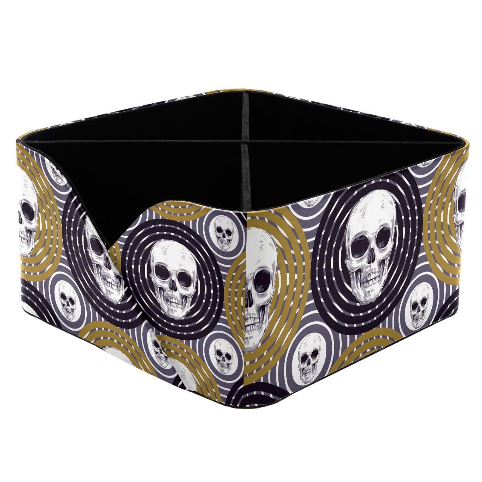 KengjuTesu Skulls Geometric Swirl Seamless Pattern Desktop Organizer Pen Holder, Rectangular Pencil Cup for Office, Study and Makeup Stations