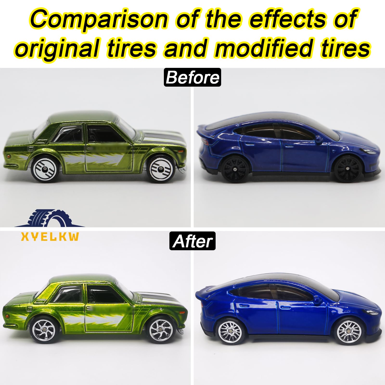 1/64 Wheels and Tires Set, 10-Pack 1 64 Scale Wheels with 10 for 1/64 Diecast Cars Upgraded and Modified Rubber Tires(Diameter 0.43in/11mm) (Silver Plated)