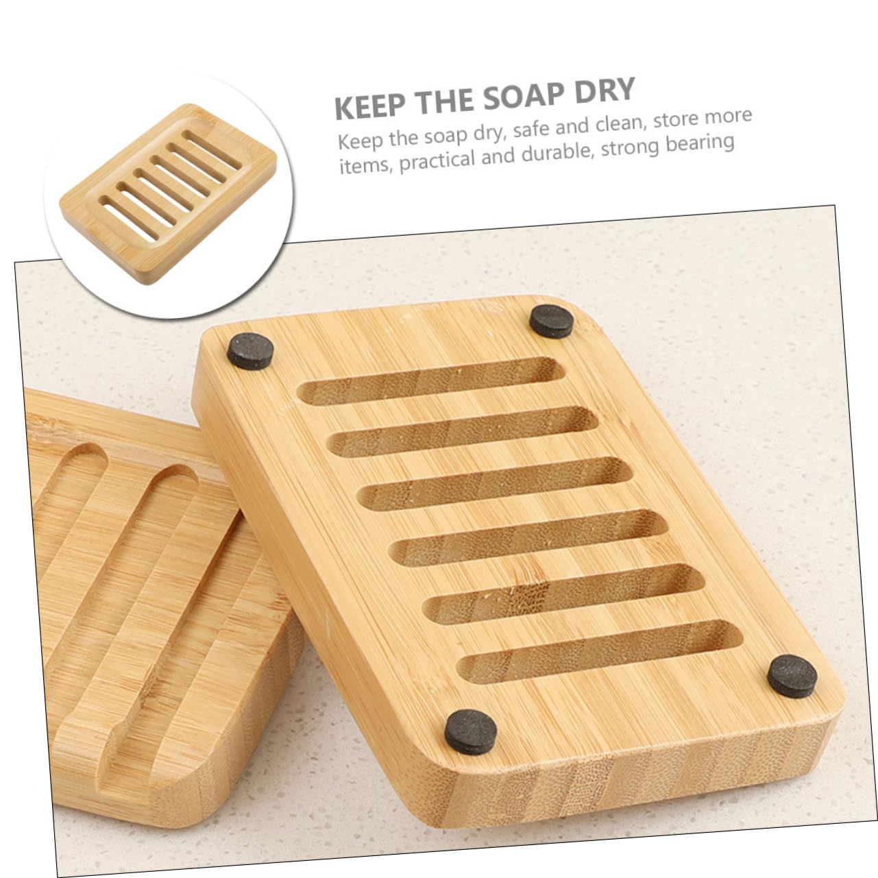 ABOOFAN 5 Piezas Jabonera de Bambú Natural para Drenaje de Jabón y Esponjas Organizador para Baño y Cocina Resistente y Duradero para Mantener Jabones Secos y Evitar la Ablandamiento