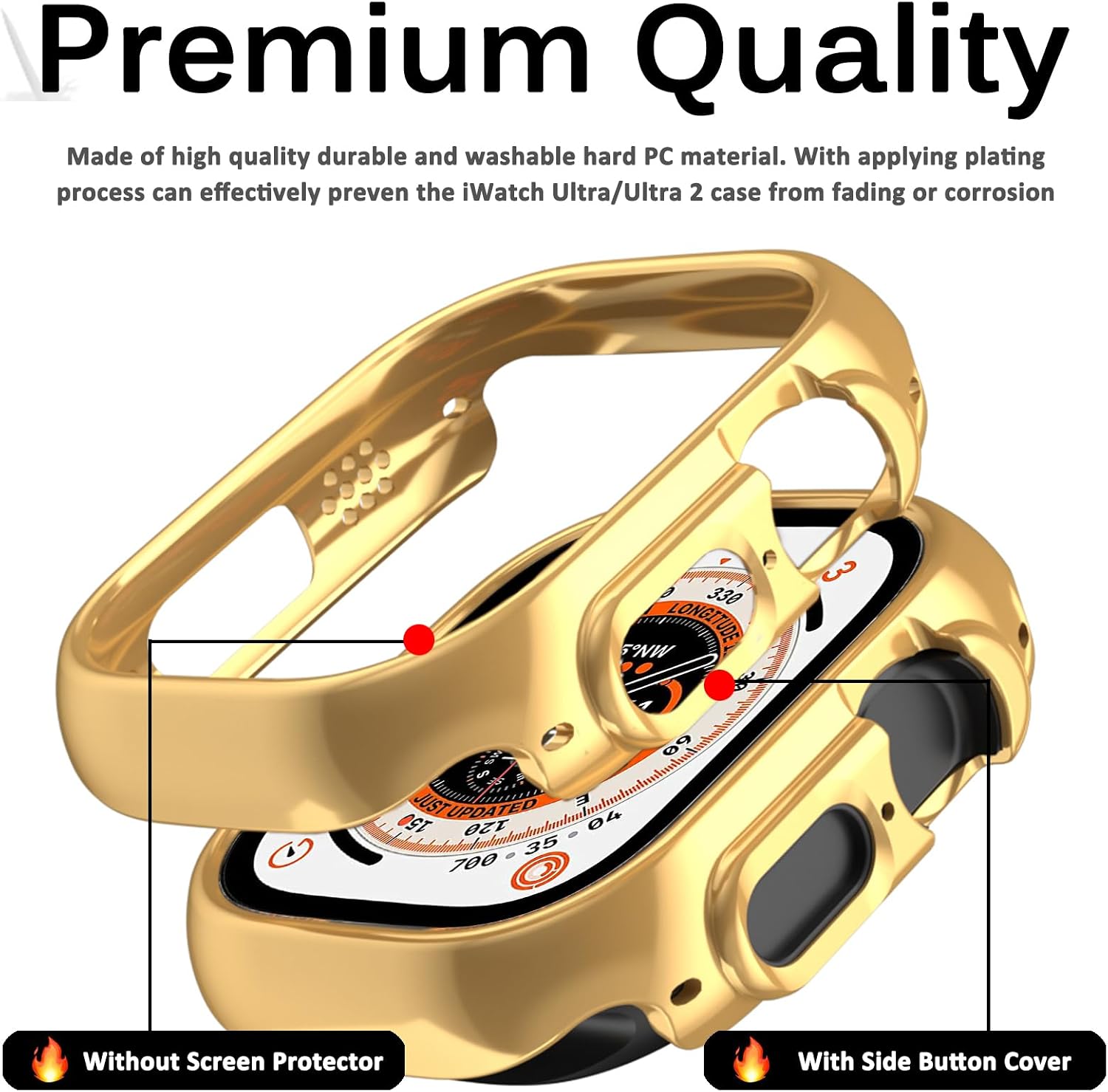 Miimall for Apple Watch Ultra 1 2 3 49mm Case Hard Electroplating PC Frame [Without Screen Protector] Ultra-Thin Woman Man Protective Bumper Shell Case for Apple Watch Ultra 3/2 49mm(Gold)