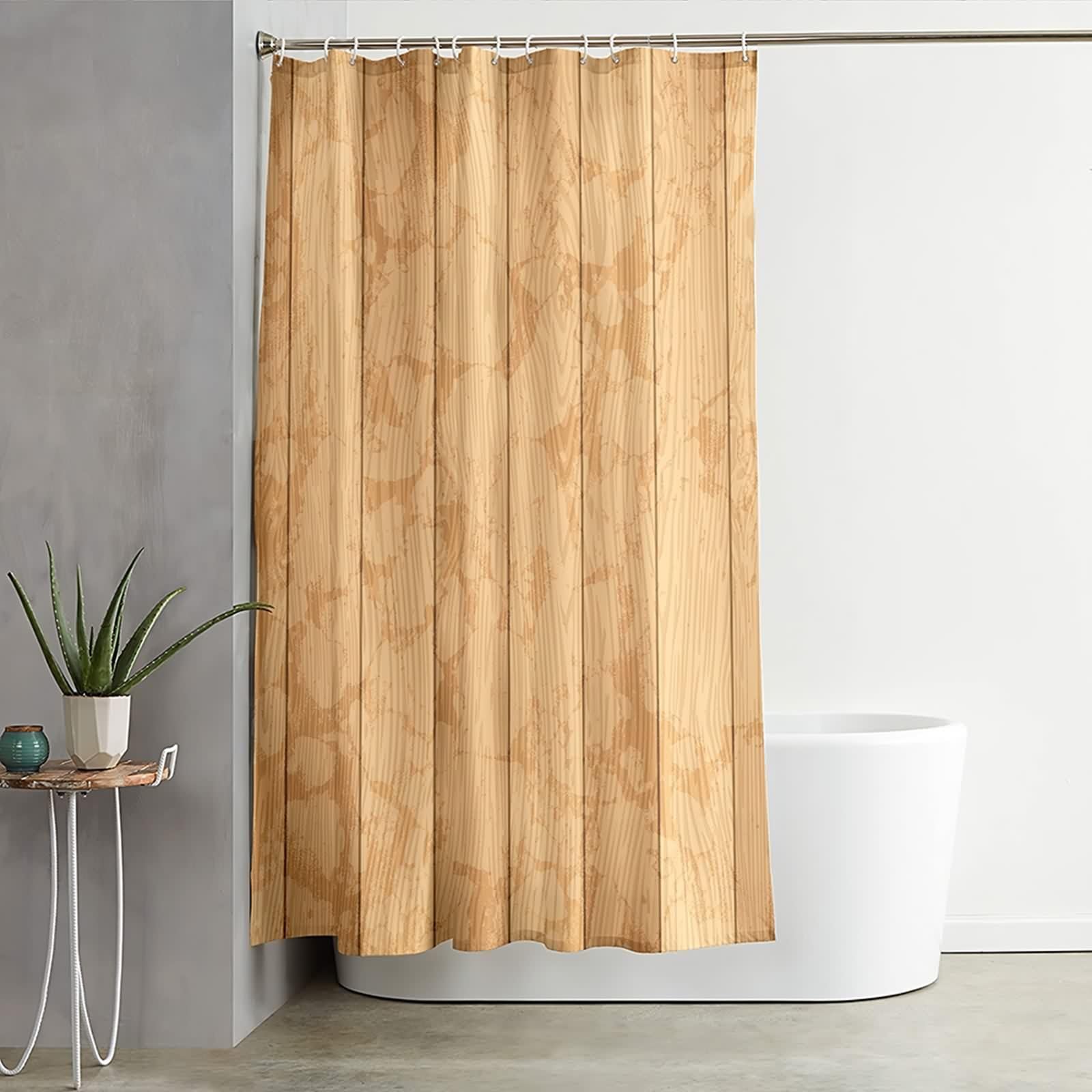 Cortina de ducha de 200 x 200 cm, textil amarillo, patrón de tabla de madera, cortina de baño antimoho, poliéster, resistente al agua, lavable, para baño, 2 x 2 m de largo (ancho x alto)