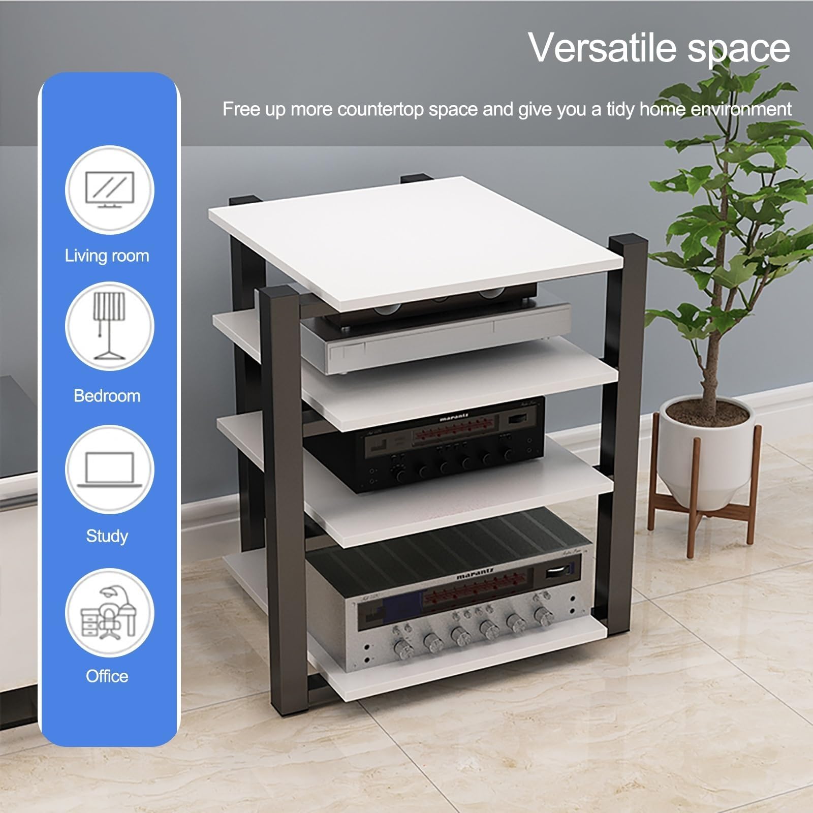 AV – Armadio a torre per intrattenimento a 2/3/4 ripiani, moderno rack per altoparlanti e audio Home Theater, elegante centro multimediale per sistemi TV (marrone, 90 cm)