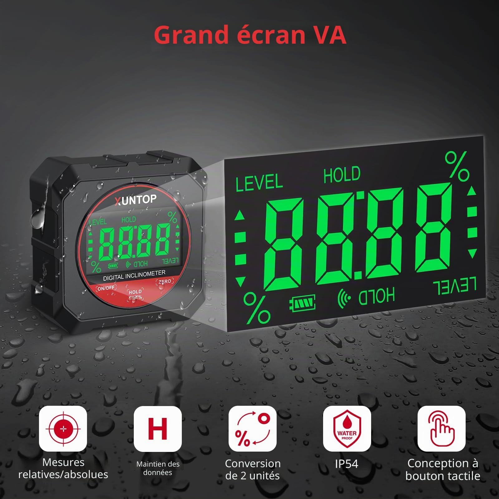 XUNTOP Inclinomètre Numérique Tactile LCD - Niveau Digital Magnétique Haute Précision 0.05° avec Écran Sensible au Toucher, Fonction ZERO et Mesure Relative, pour Menuiserie, Bricolage, Construction