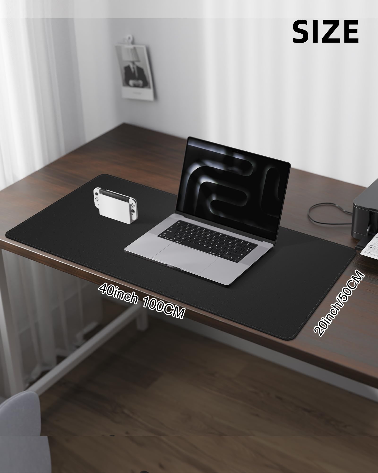 Leder-Schreibtischunterlage, großes Mauspad, rutschfeste Schreibtischunterlage, Tischdeckenmatte für Büro und Zuhause (Schwarz, 102 x 51 cm)