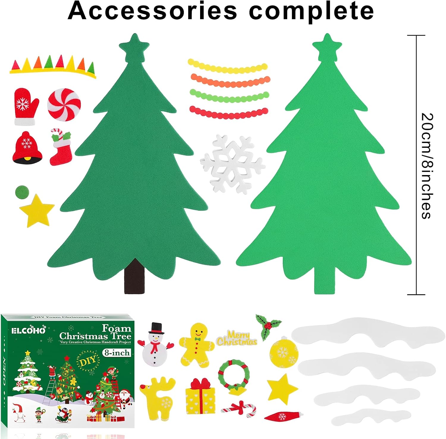 ELCOHO 12 Kits DIY Foam Christmas Tree for Making Crafts Tree Including Foam Christmas Tree Assortment Christmas Foam Stickers Accessory for Fun Home Activities