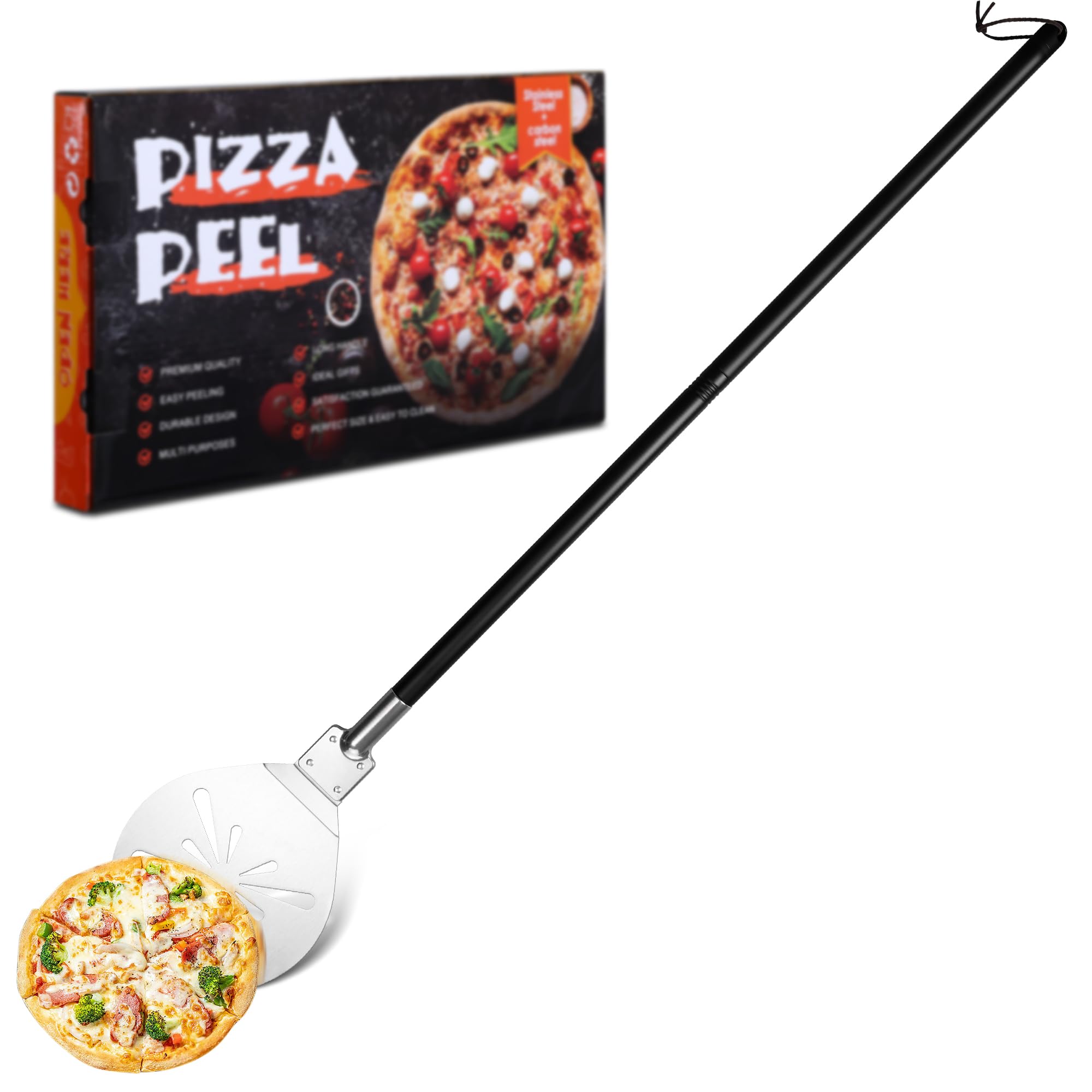 Homikit Pizzaschep Geperforeerde roostvrijstalen pizzaschep 20 x 22,7 x 85 cm met afneembare handgreep