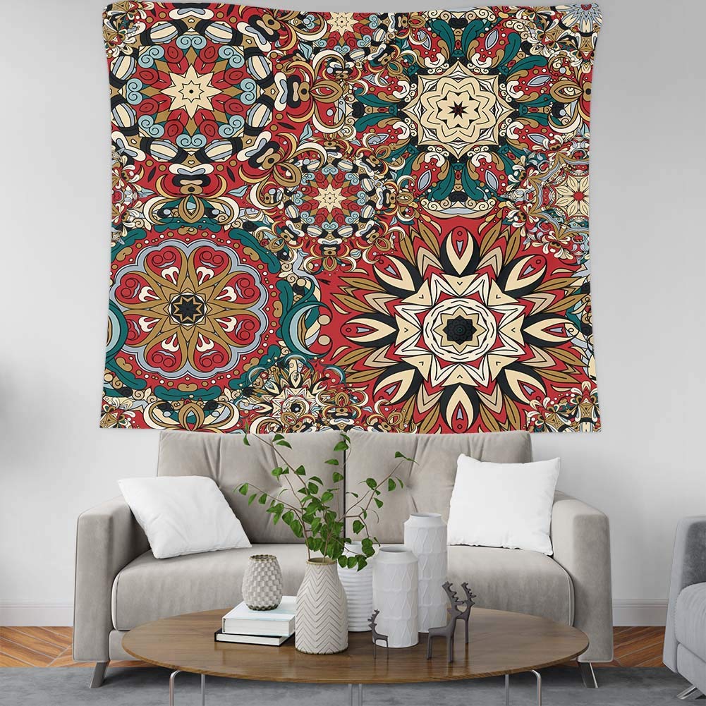 Tapisserie indienne style mandala en tissu léger lavable motif ethnique pour canapé