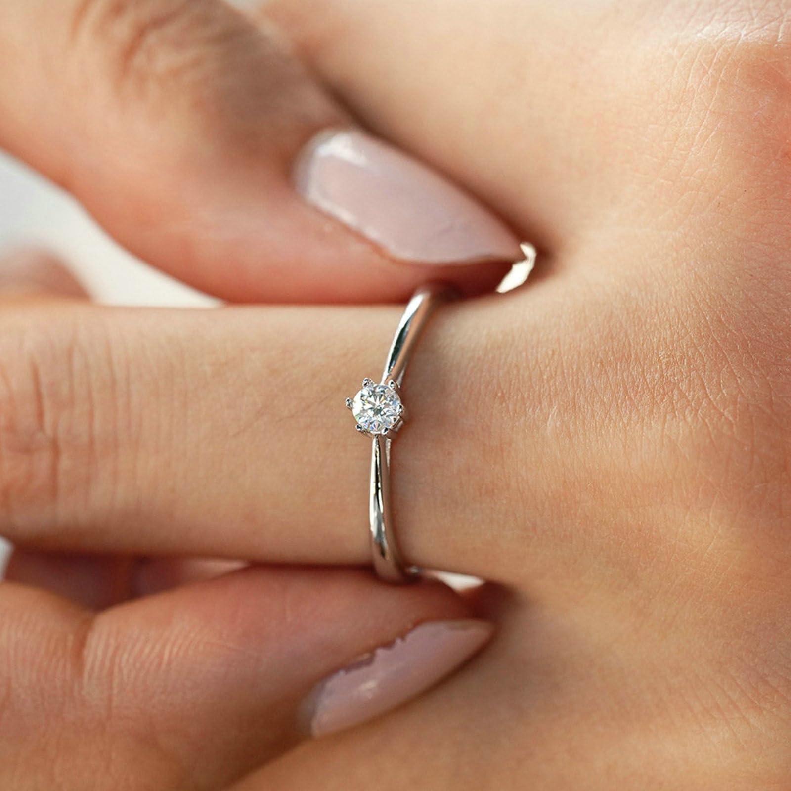 Anillo de oro para mujer, anillos de boda de oro auténtico solitario con diamante de 0,1 quilates cultivado en laboratorio, anillo de boda para mujeres