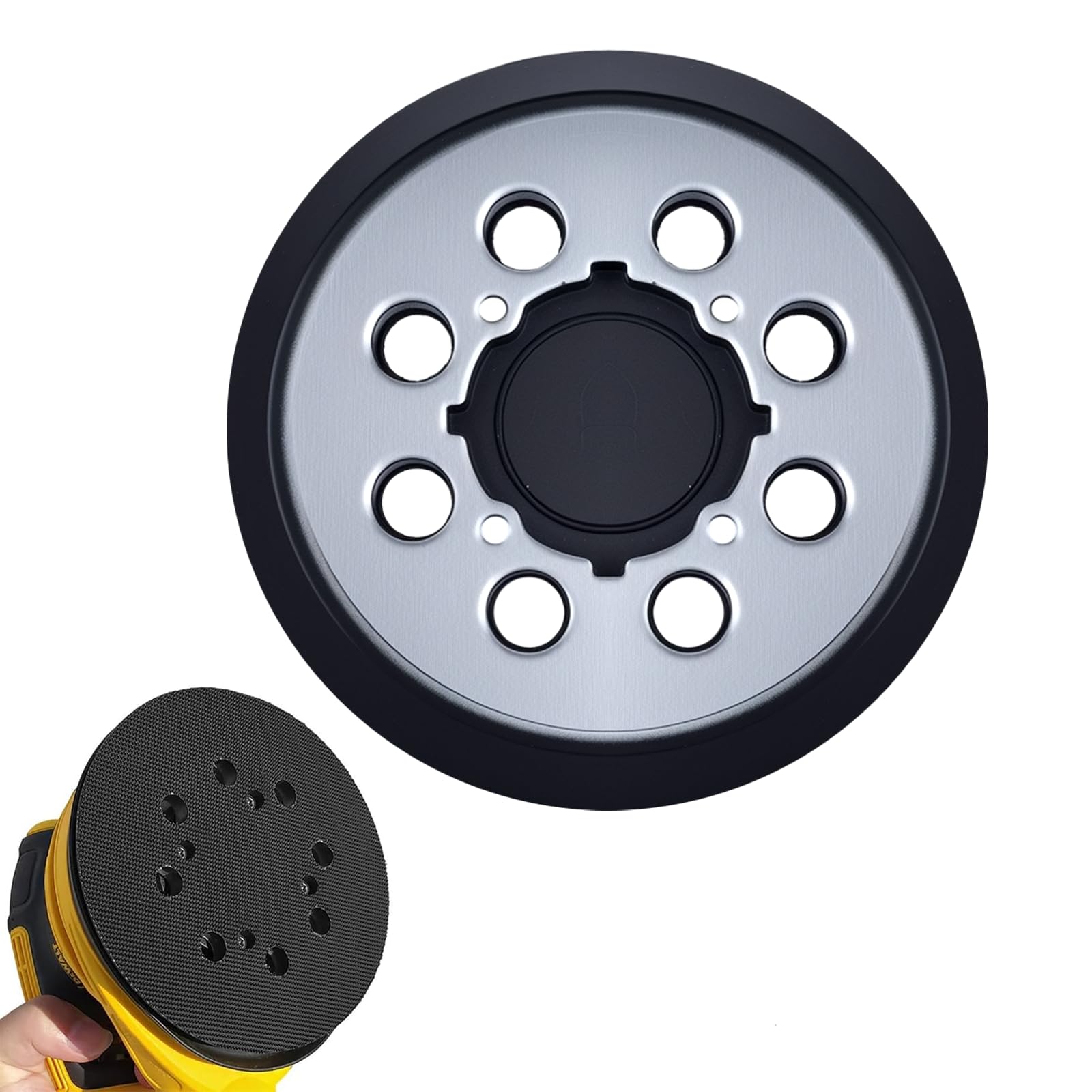 Photo 1 of 1 Pack Sander Replacement Pad for Dewalt, 5-Inch 8 Holes Hook and Loop Aluminum Alloy Orbital Sander Replacement Pad for DWE6421/6421K, DWE6423/6423K, DCW210B, DWE64233, N329079