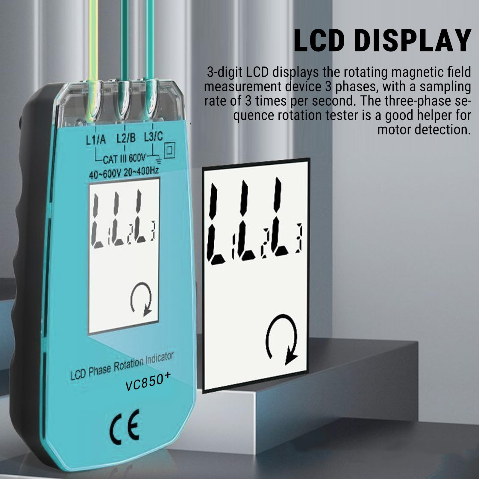 Tester Rotazione Fasi Di Fase, AC 40‑600V Sequenzimetro Trifase Indicatore Rotazione Fase, 3-Phase Tester Di Rotazione Di Fase Misuratore Della Sequenza Fasi Indicatore Di Sequenza Tester Di Tensione