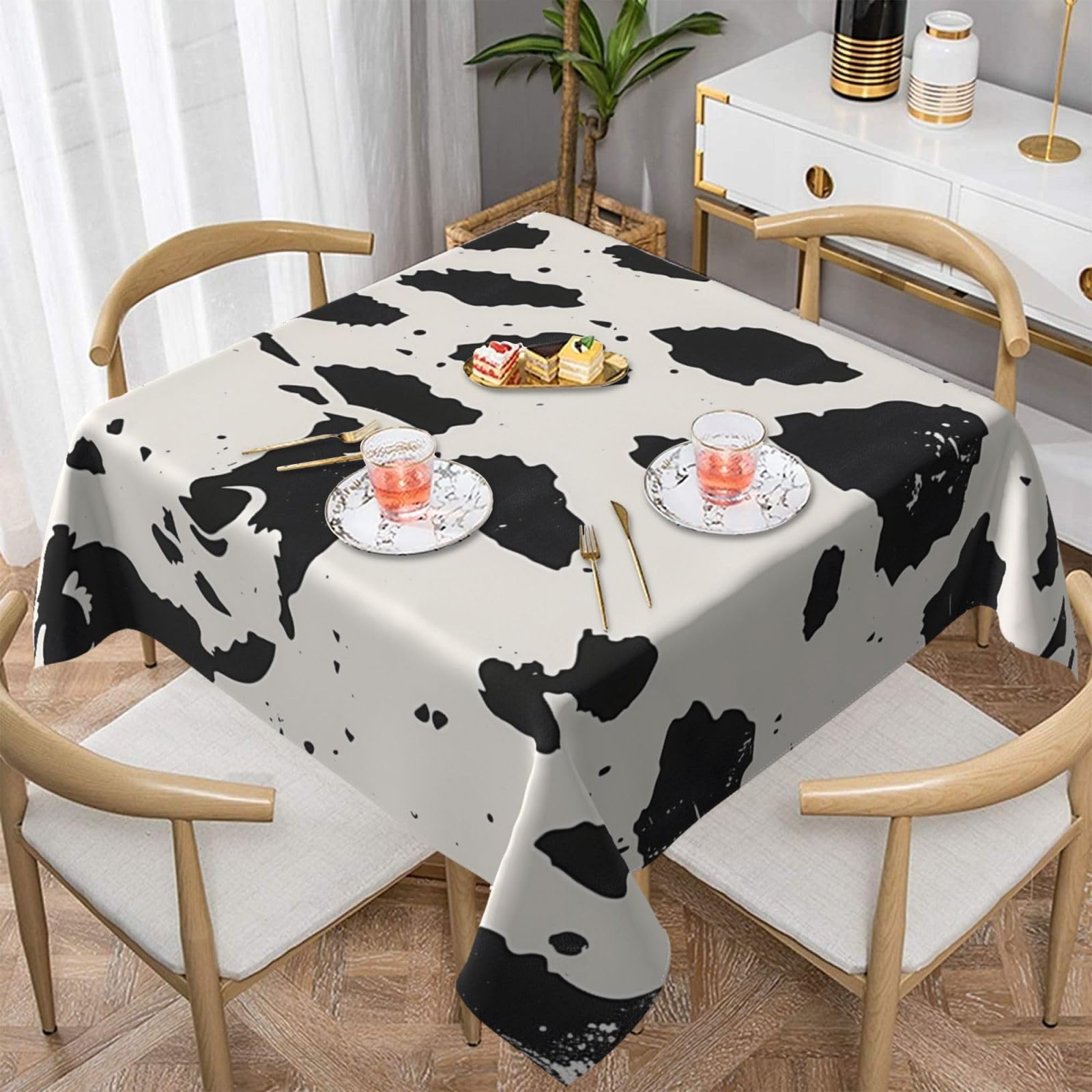 WPKJU Cow spot Printed Square Tablecloth 60x60 inch Water Resistant Table Cover Washable Rectangle Table Cloth for Dining Tables