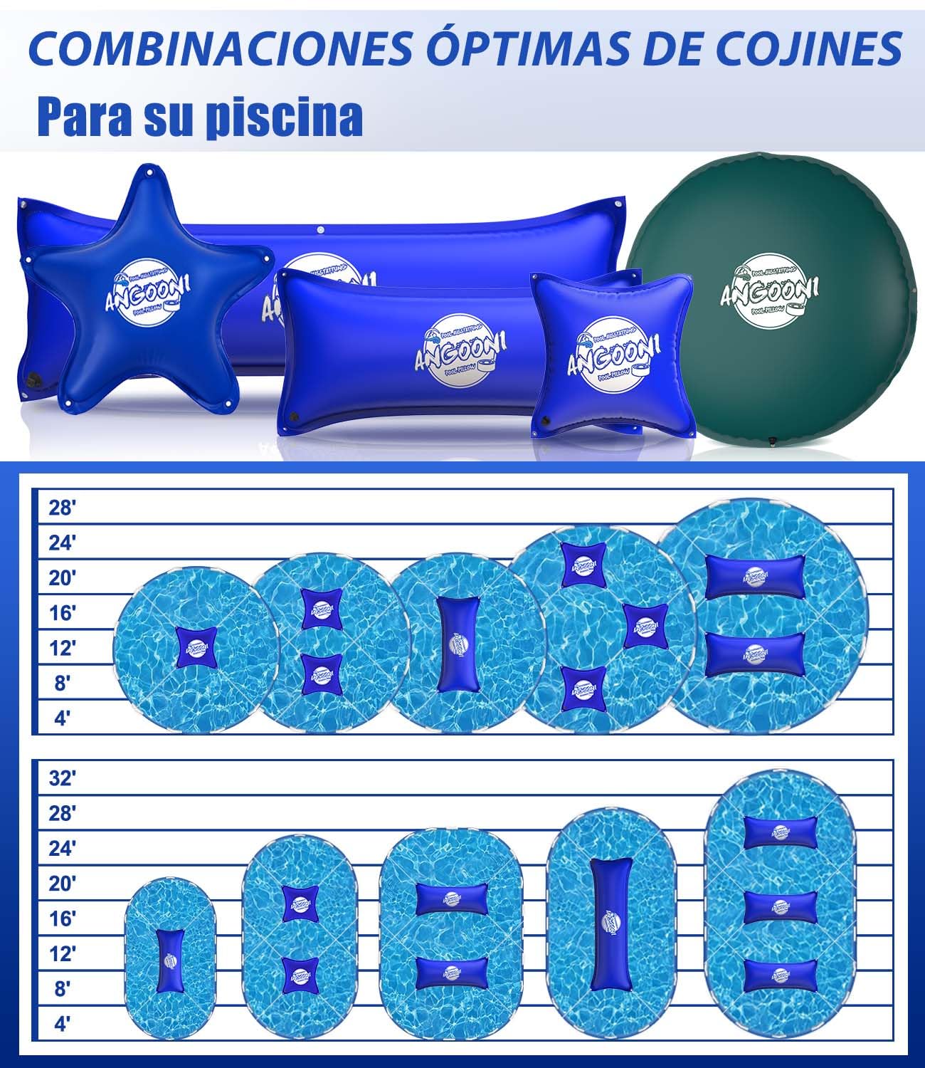 Angooni Cojín de piscina de invierno 150 × 150 cm XXL cojín de aire para piscina con doble costura para cubrir la piscina – Cojín de piscina para el invierno con válvula de inflación doble Boston