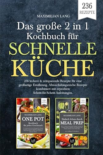 Das große 2 in 1 Kochbuch für schnelle Küche: 236 leckere &amp; zeitsparende Rezepte für eine großartige Ernährung. Abwechslungsreiche Rezepte kombiniert mit erprobten Schritt-für-Schritt Anleitungen.