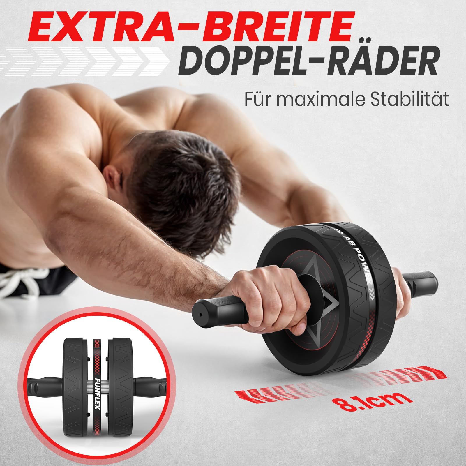 FUNFLEX Bauchroller - Bauchmuskeltrainer Set - Oberkörpertrainings Pack - Home Gym Equipment - Heimfitnessgerät für Männer & Frauen - Ganzkörpertraining - effektives Bauch Muskel Training Zuhause