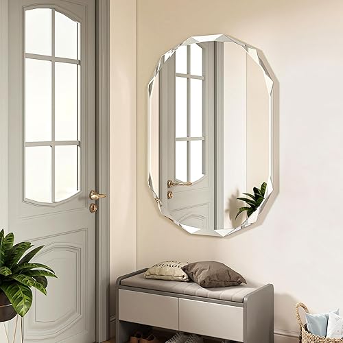 Miniatura 40 de Espejos de baño para sobre el fregadero, espejos redondos sin marco para pared, espejo de baño biselado de 20 x 20 pulgadas, espejo circular