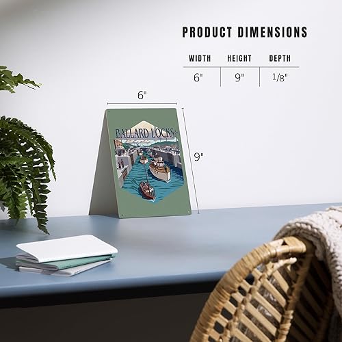 Miniatura 6 de Lantern Press 6x9 Inch Wood Sign, Ready to Hang Wall Decor, Seattle, Washington, Ballard Locks,