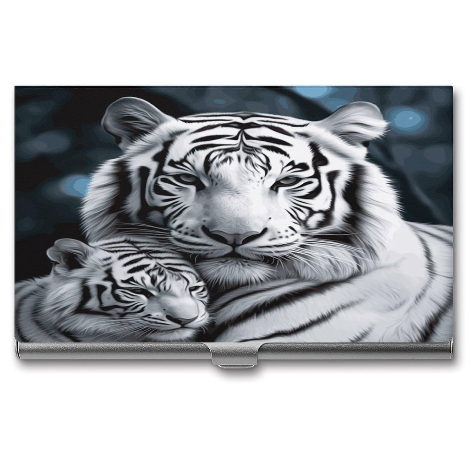LDGSUPH White Tiger Business Card Holder Fashion Slim Name Card Holder Minimalist Design Case Metal Card Carrier Personalized Business Card Case with Flip for Men Women