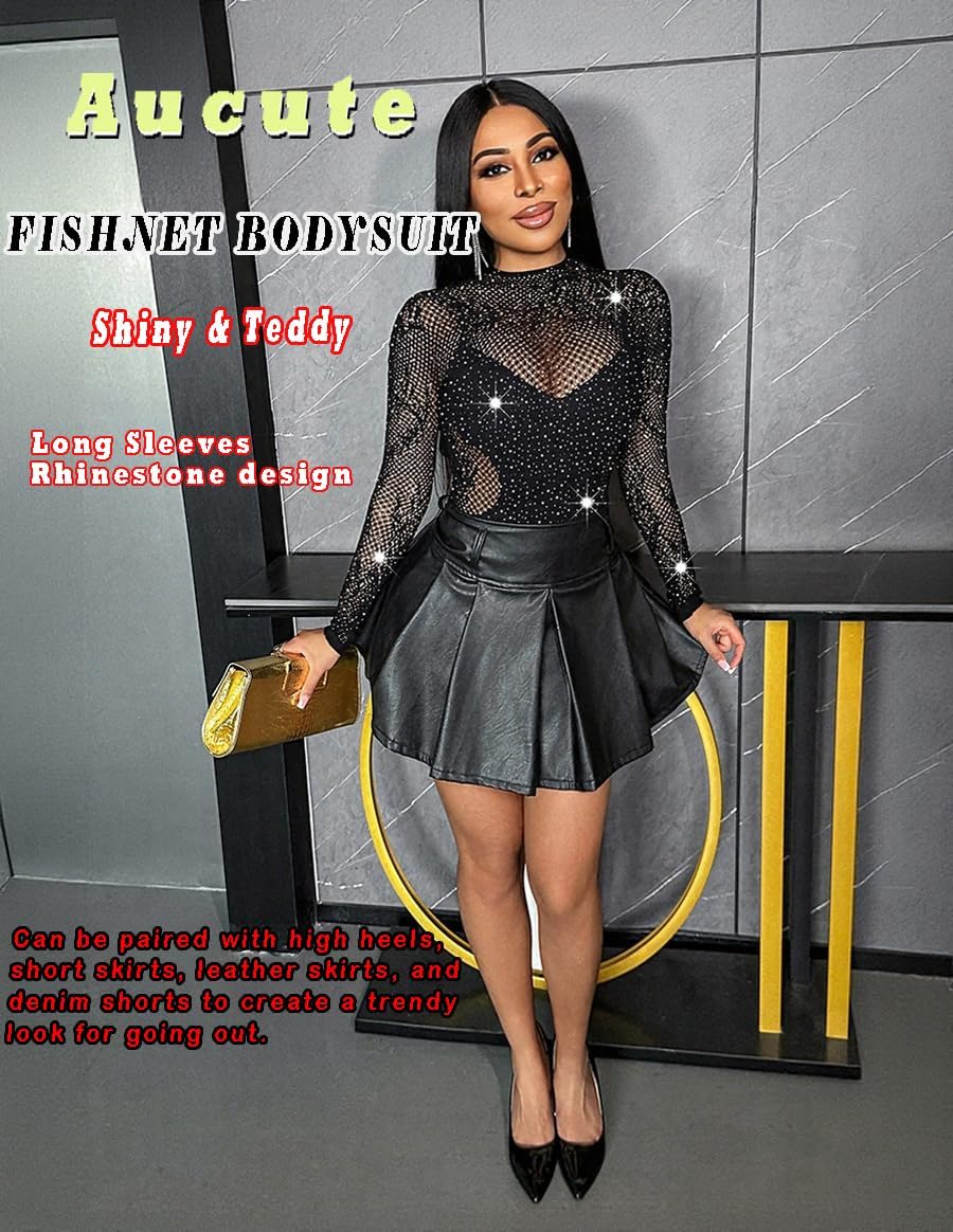 Women's Sexy Lace Body Suit One Piece Lingerie Rhinestone Fishnet Bodysuit Sparkle Party Rave Outfits - Image 2