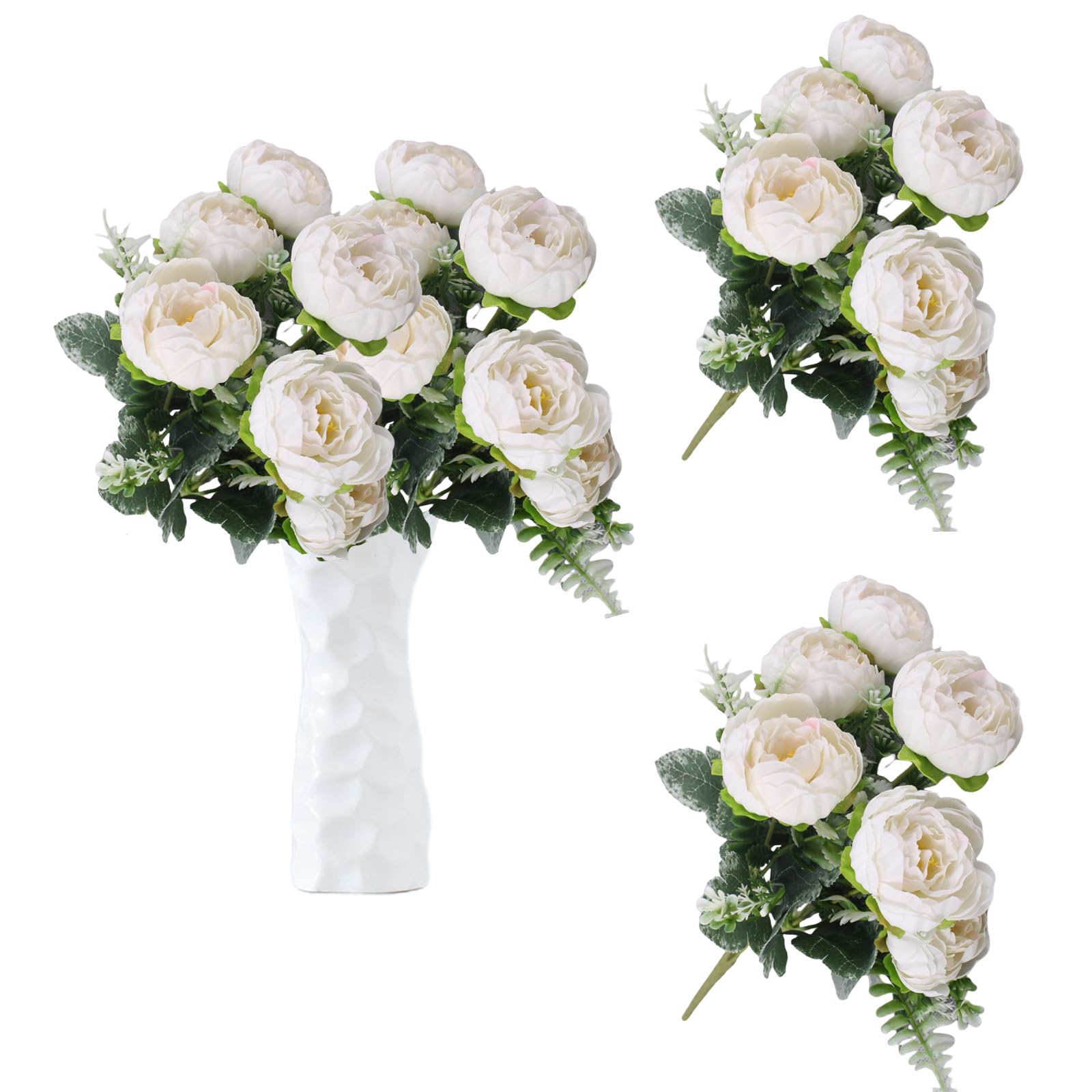 astylishome Fake Flowers 12 pcs Artificial Flower White Fake Bouquets with Stems for Table Centerpiece Wedding Home Decoration Floral Arrangements Cake Decorating 1003