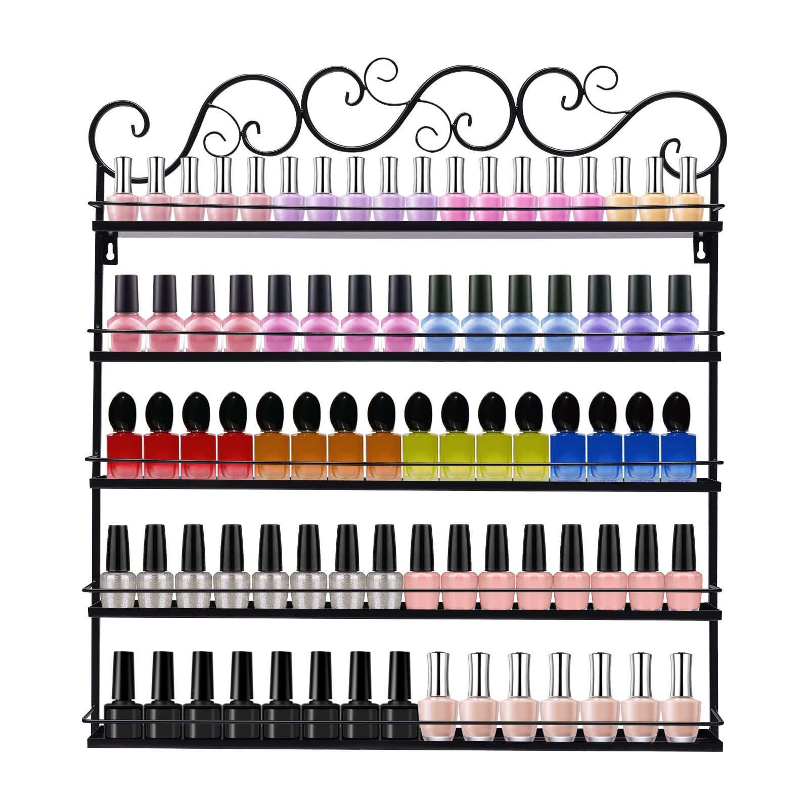Soporte de metal para esmalte de uñas, estante de pared, organizador de esmalte de uñas de metal de 5 niveles, organizador de esmalte de uñas, pintalabios, aceite esencial