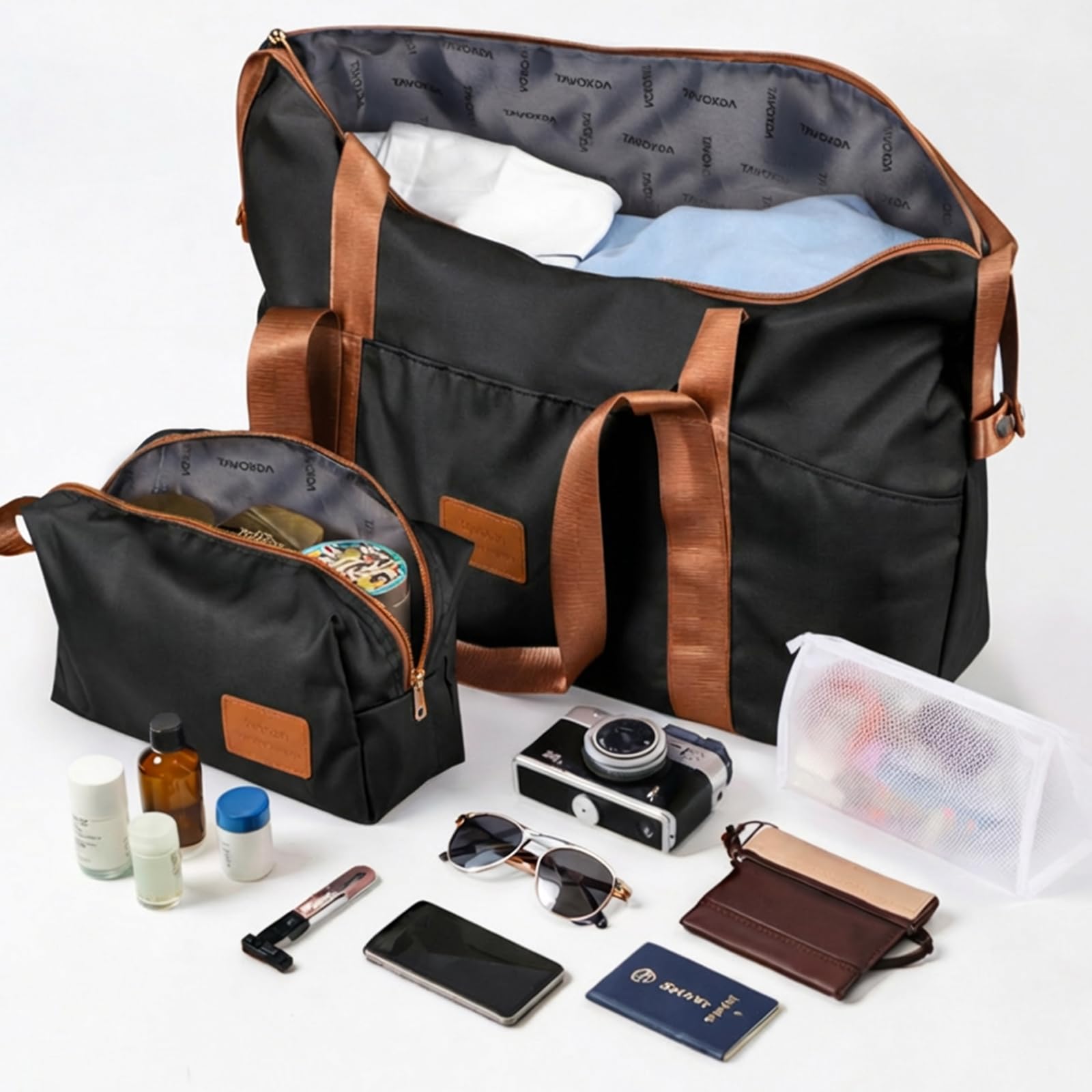 H.yeed Set di valigie 5 pezzi, valigie da viaggio leggere con ruote in ABS rigido, dotate di 4 ruote piroettanti e lucchetto TSA, per uomo e donna, 21"+24"+28"+borsa da viaggio e beauty case, nero