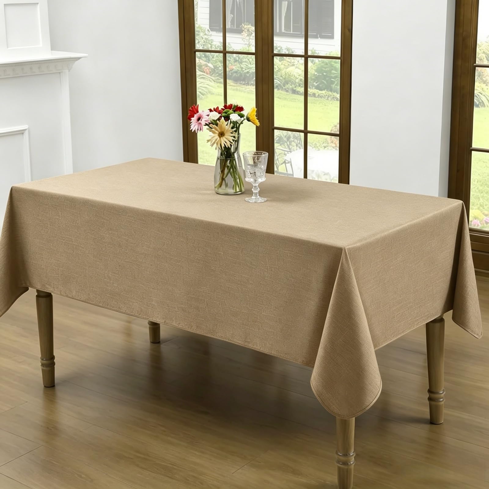 LIHUANE Table Cloth Wipe Clean 115 x 160 cm Faux Linen Solid Colour Rectangular Table Cloth Wipe Clean Washable Polyester for Weddings, Buffets, Catering, Outdoor & Theme Events, Khaki