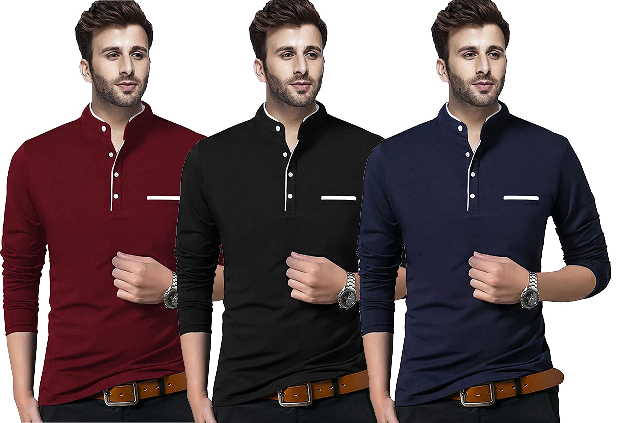 Men's Cotton Blend Full Sleeve Henley T-Shirt-image-48