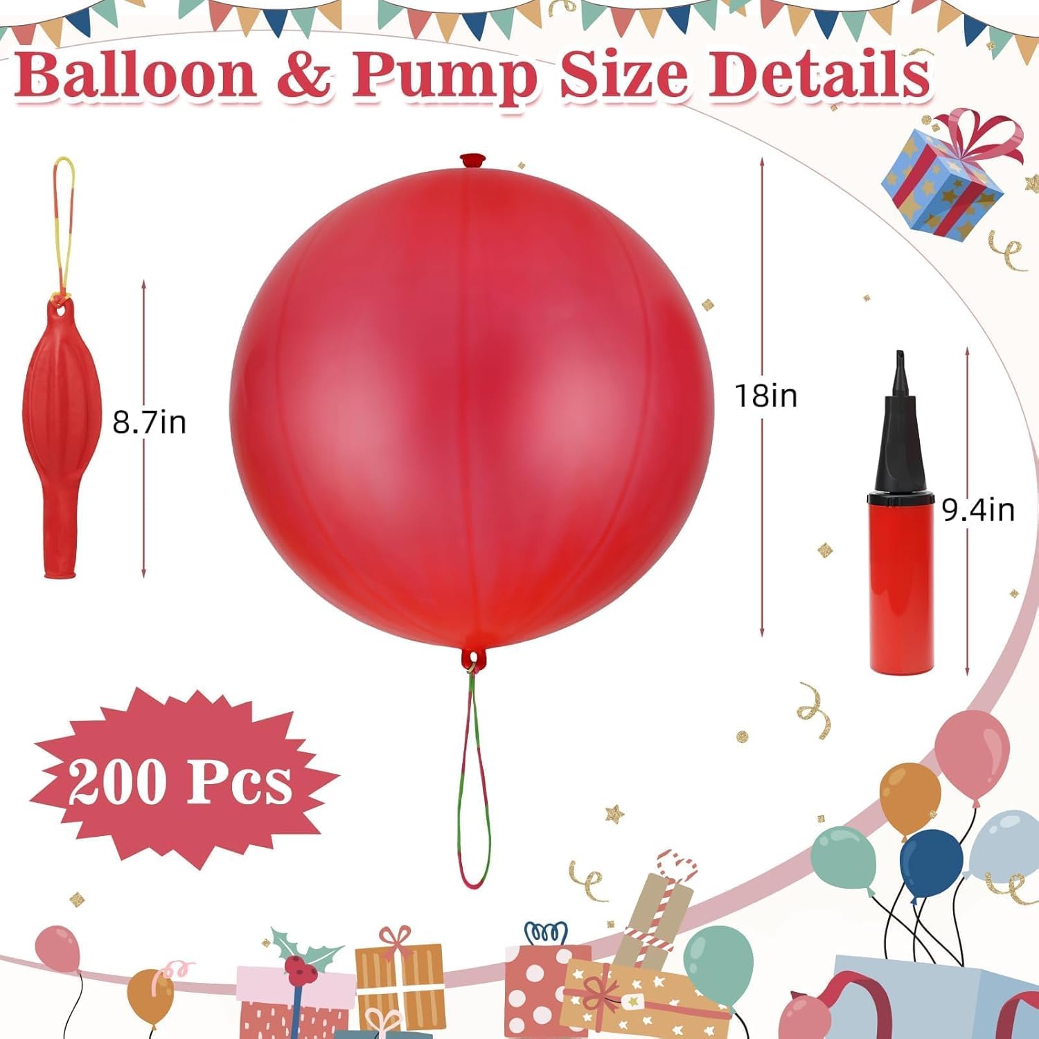 200 Pcs Halloween Punch Balloons Thickened Punching Balloon Heavy Duty Party Favors with Rubber Band Handle and Air Pump for Birthday Halloween Goodie Bag Stuffer Supply, Pumpkin Design