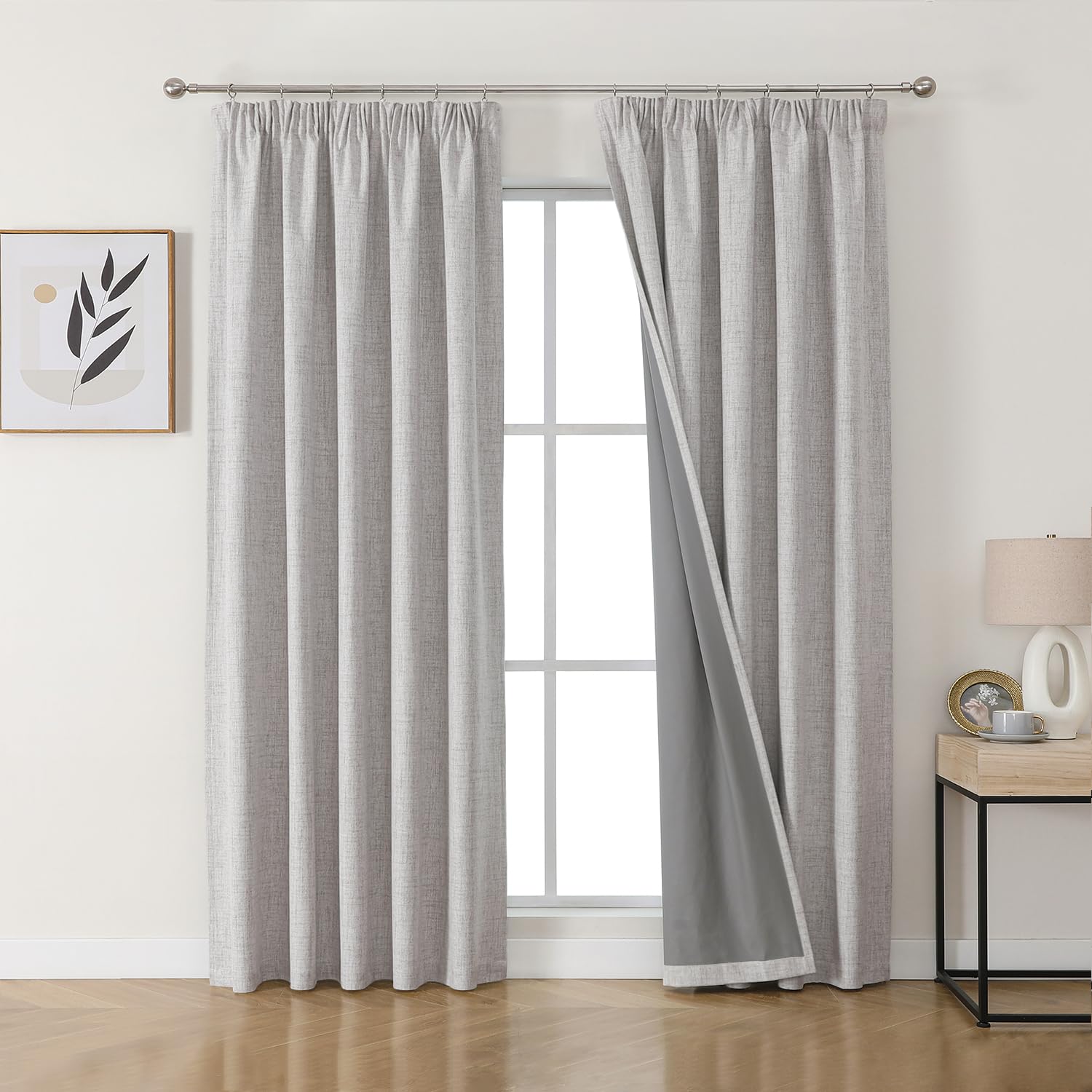 Cortinas opacas plisadas de lino de 167x228 cm para un dormitorio íntimo y acogedor