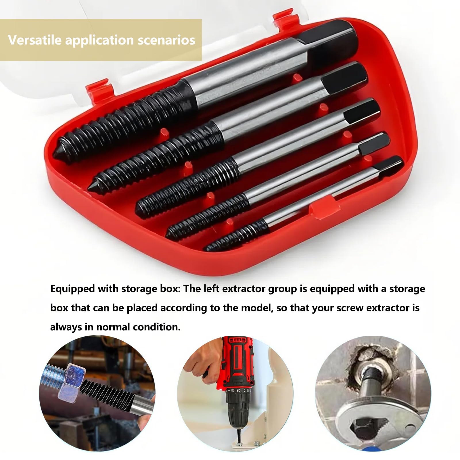 5 Piece Screw Extractor Set, Professional Left Extractor Set, Screw Extractor for Removing Damaged, Rusty, Fixed or Broken Screws