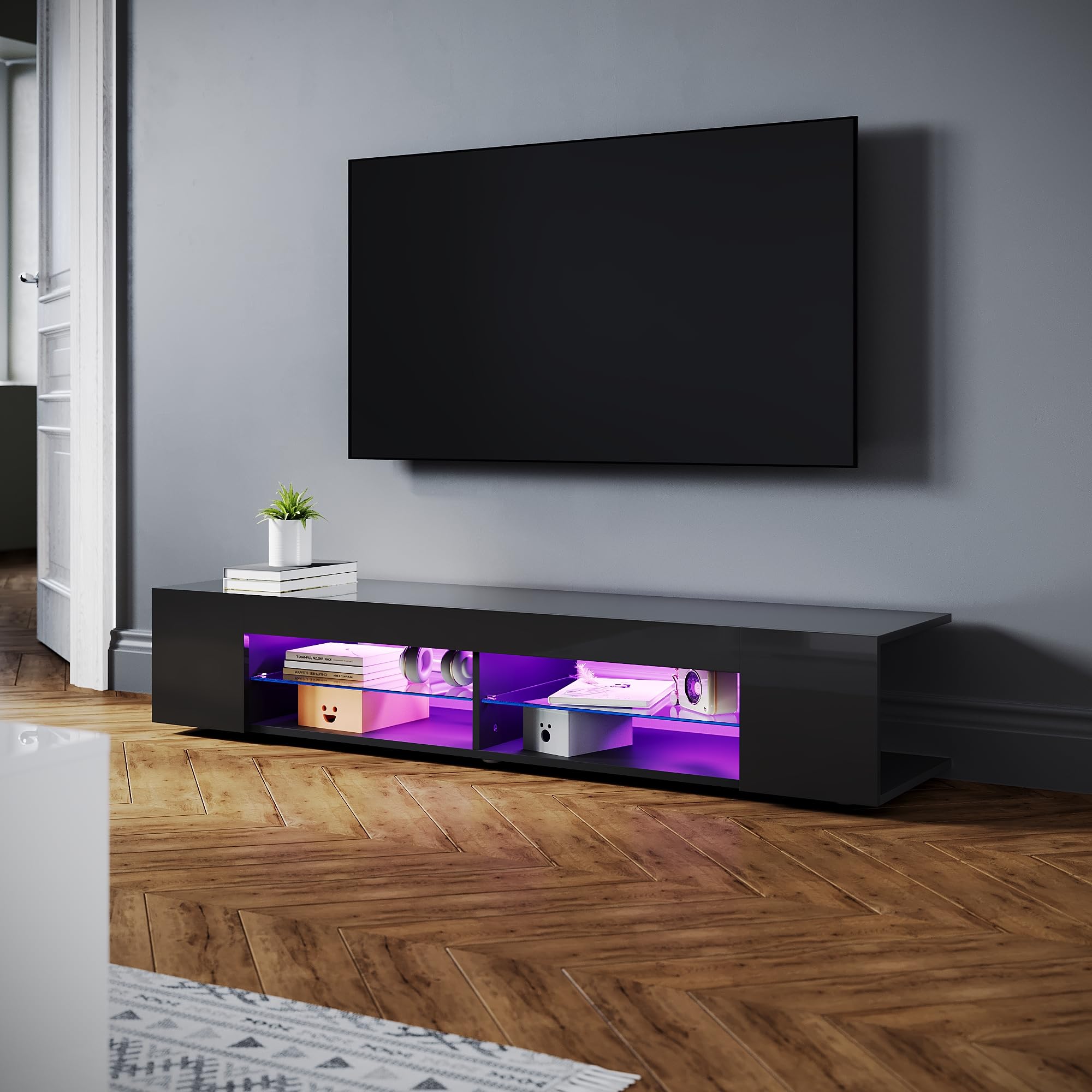 SONNI Mobile Porta TV Soggiorno 160x39x30cm, Mobiletto TV Nero, Mobile Sotto TV con illuminazione LED