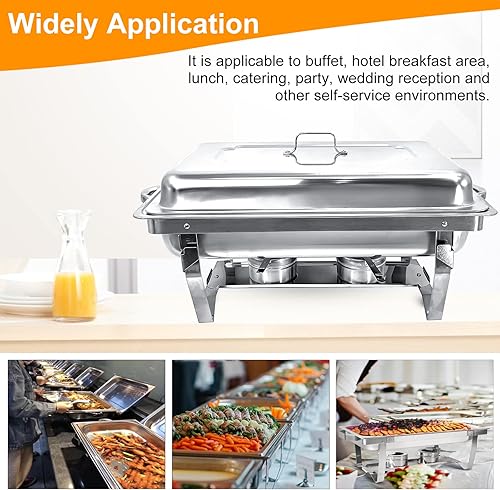 Miniatura 23 de Juego de 4 calentadores y calentadores de bufé de 8 cuartos de galón, juego completo de calentador de alimentos de acero inoxidable con bandeja