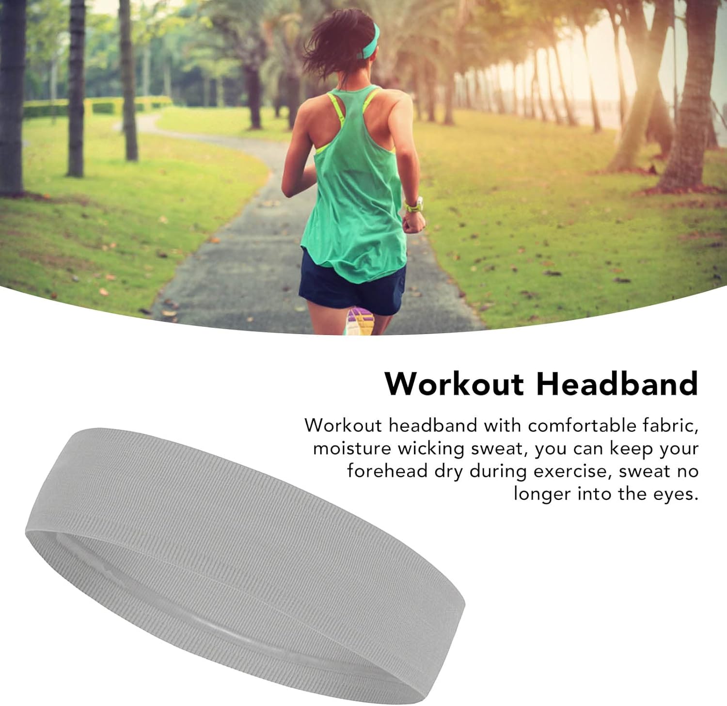 Sports Headband Prevent Slip Moisture Wicking Soft Elastic Men Women Sweatband for Fitness Yoga Running Gray