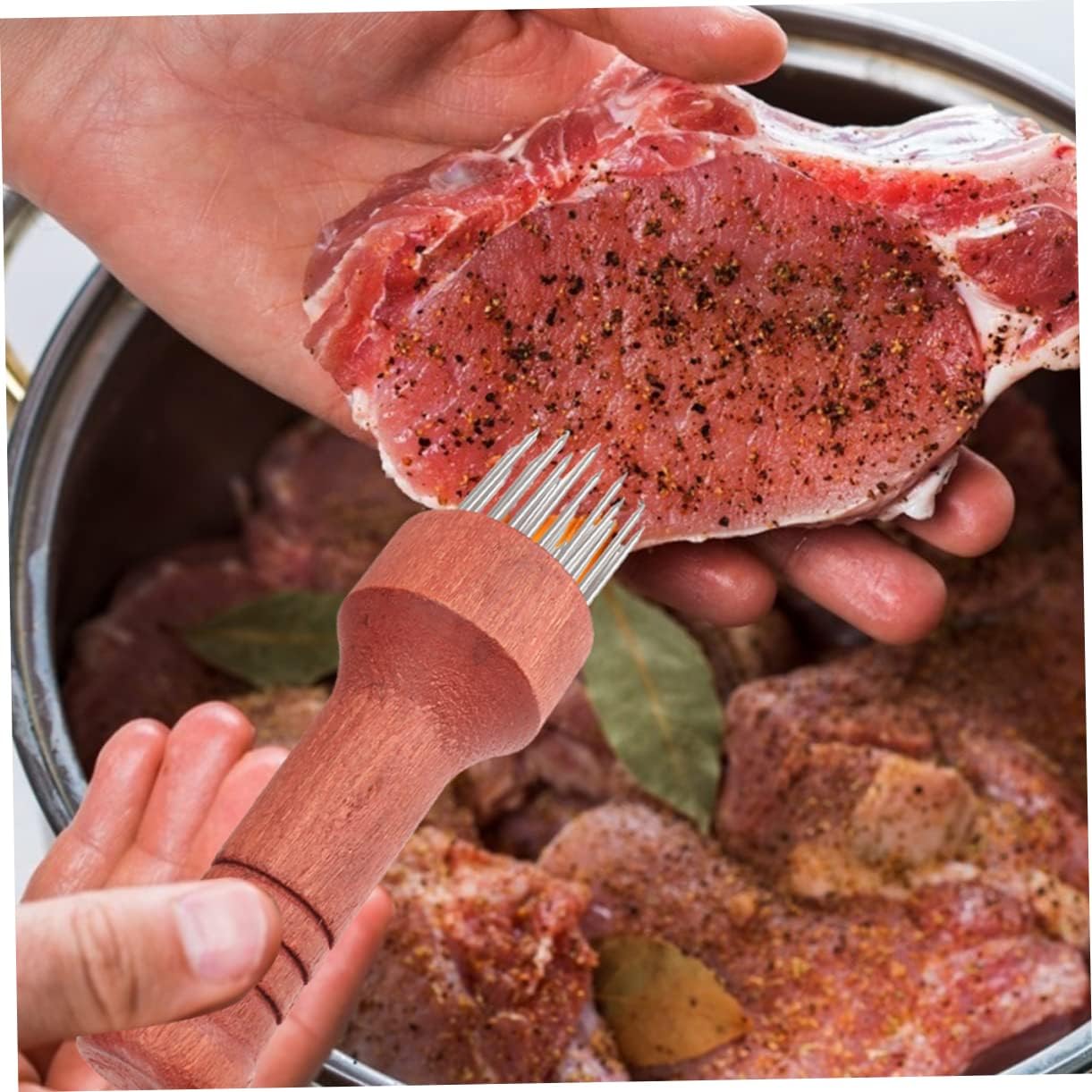2Pcs Meat Tenderizing Needle Tool Stainless Steel Spikes with Handle for Flattening Chicken Beef Pork Easy to Clean Saving Meat Tenderizer for Juicy