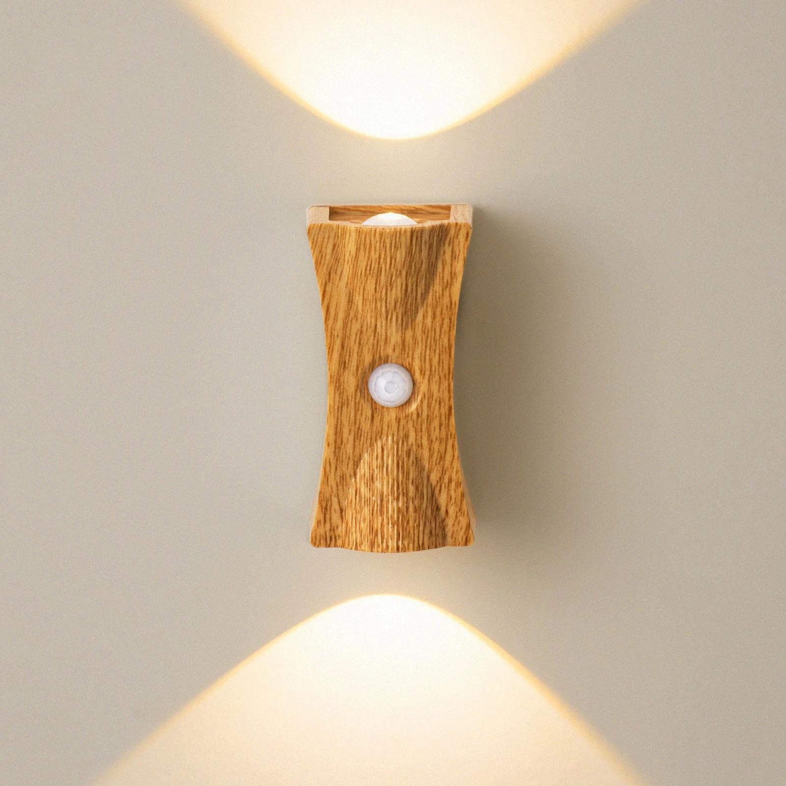 GAOHONGMEI Motion Sensor Night Light, Rechargeable Wall Lights(Wood Grain,Tricolor Light)