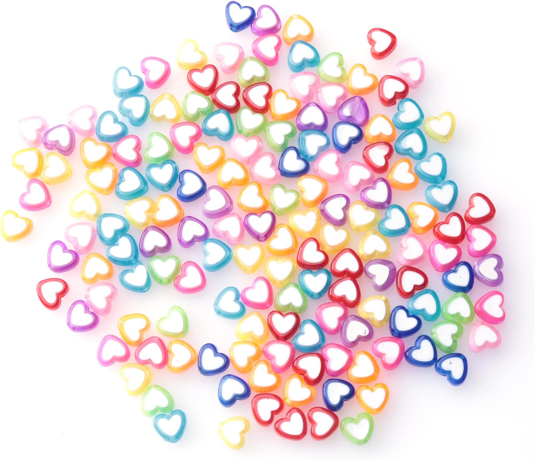 150 Pcs Heart Shape Beads with 2 Holes Acrylic Colorful Love Mixed Flat Loose Pony Beads for DIY Jewelry Making Bracelet Necklace Crafting Key Chain Ring Earring (Heart)