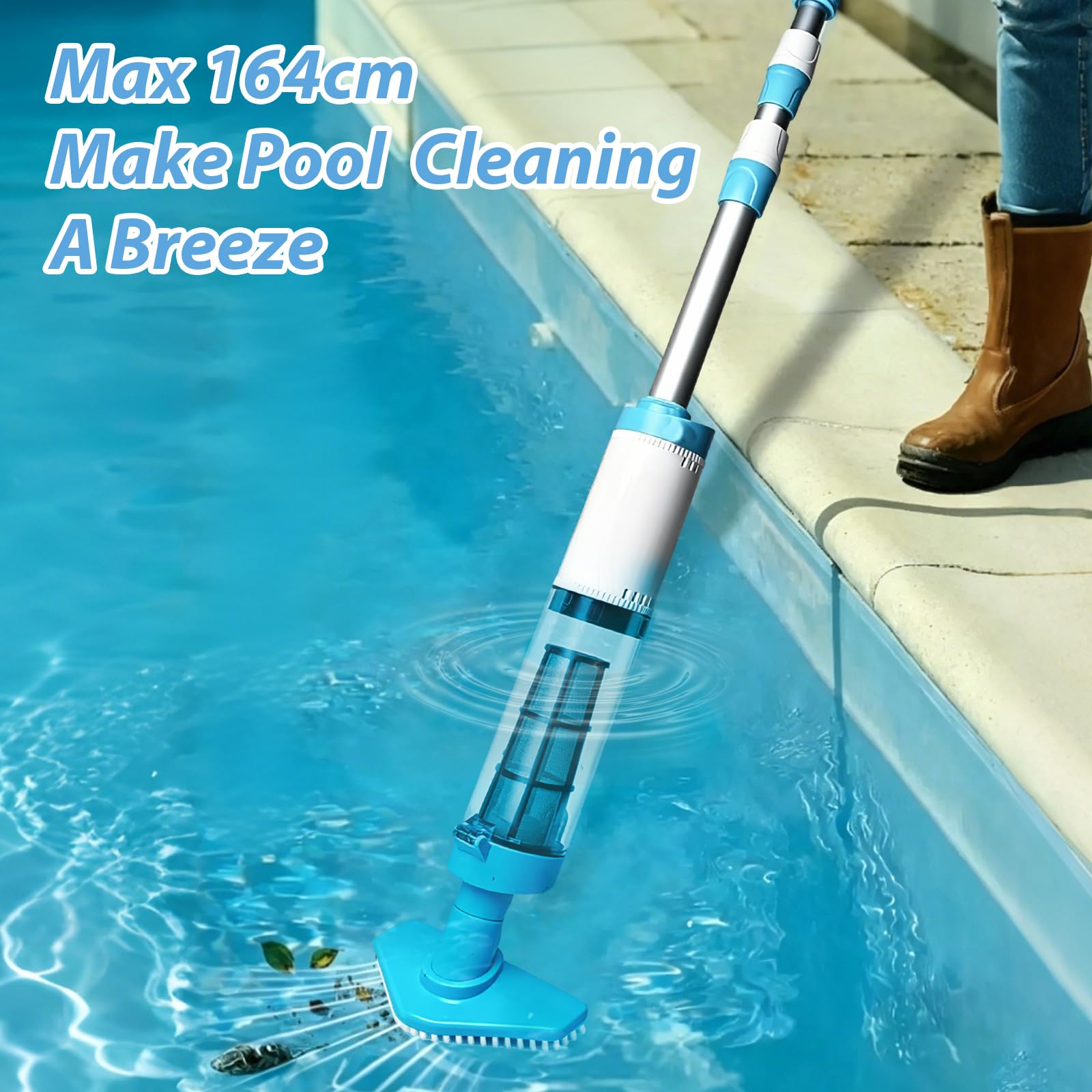 3 en 1 Pool Vacuum Cleaner Tragbarer Poolsauger akku Kabellos Handheld Vacuum Cleaner Pool Staubsauger mit Teleskopstange,90 Minuten Laufzeit mit Akku Poolreiniger für Kleine Pools,Spas