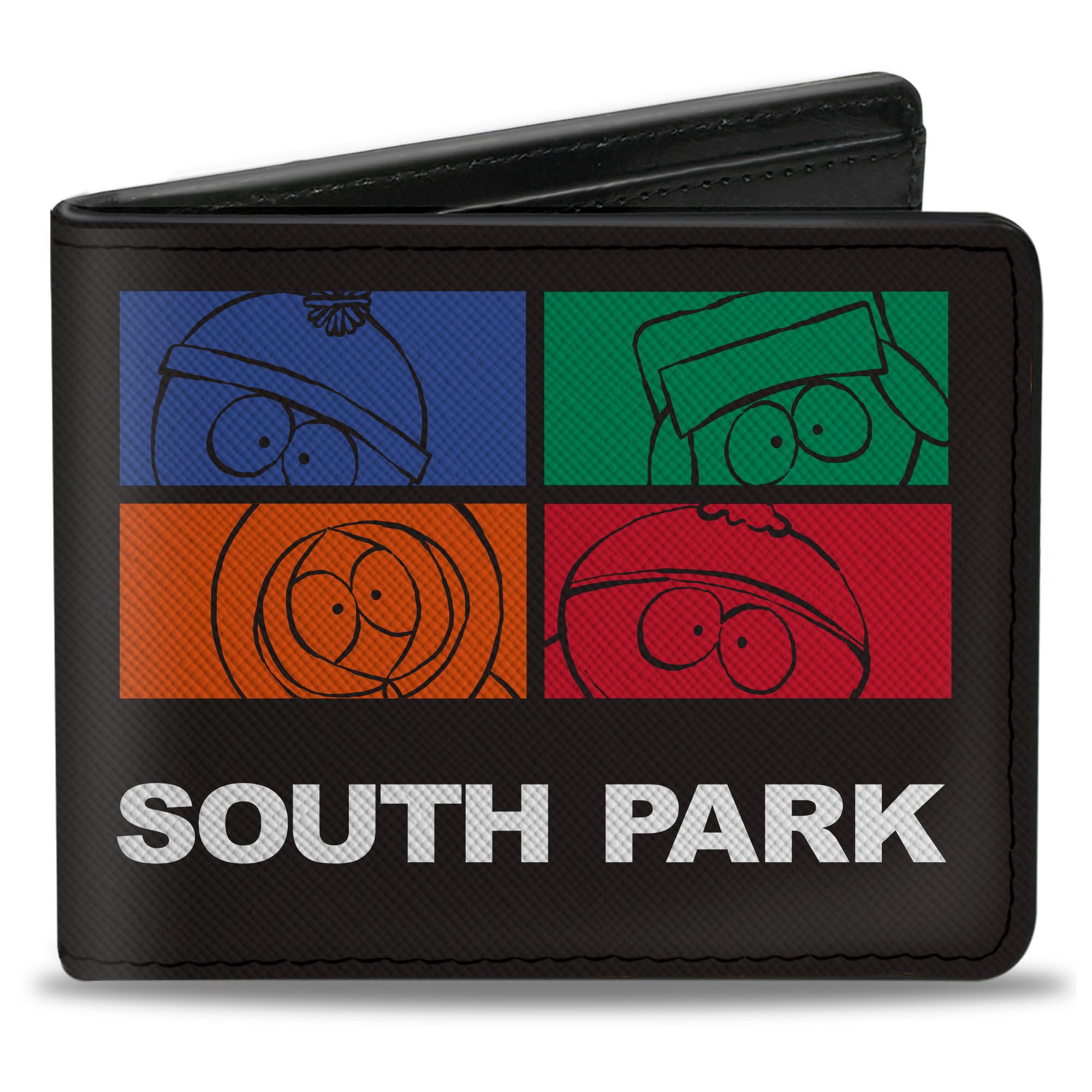 Buckle-DownComedy Central Wallet, Bifold, South Park Boys Face Blocks and Text Black Multi Color, Vegan Leather