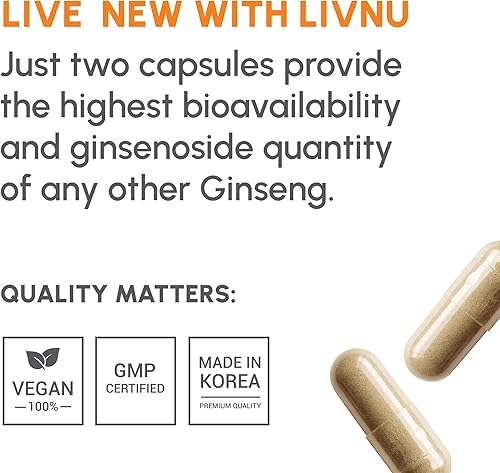 Miniatura 4 de LivNu  Ginseng Panax negro coreano premium  Ginsenósidos altos para energía, concentración, rendimiento, resistencia y apoyo inmunológico  Píldoras